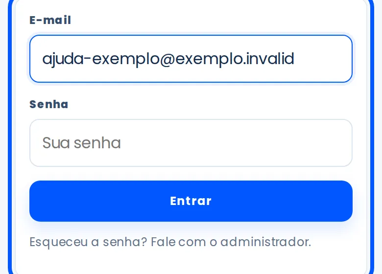 Tela Acesse sua conta com os campos E-mail e Senha contornados