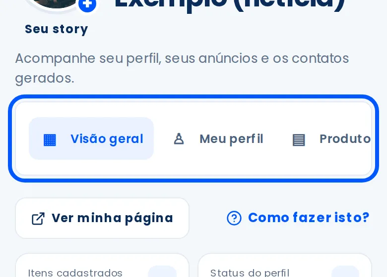 Menu do painel do anunciante contornado