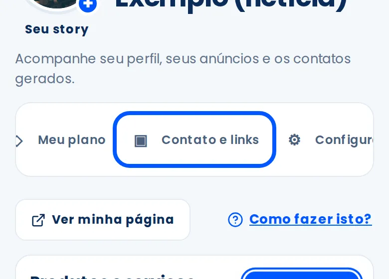 Item Contato e links contornado no menu