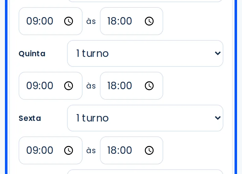 Horários de atendimento contornados