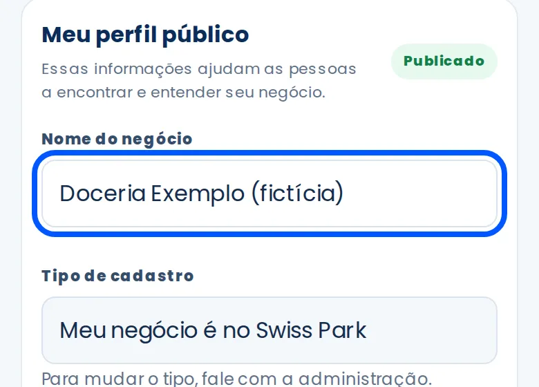 Campo Nome do negócio contornado