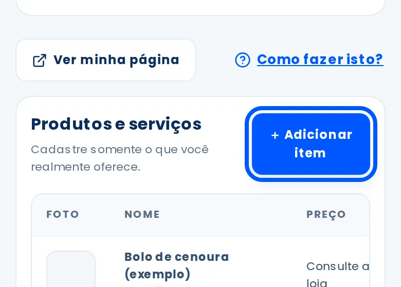 Botão Adicionar item contornado